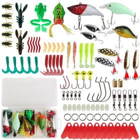 94Pcs Fishing Lures Kit Soft Plastic Fishing Baits Set with Soft Worms Frog Crankbaits Tackle Box for Freshwater and Saltwater to Bait Bass Trout